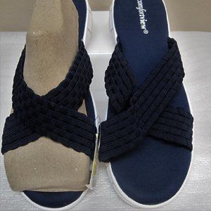 Comfortview Navy Blue Slide Sandal 10.5 W White Sole Wide Cute & Comfortable